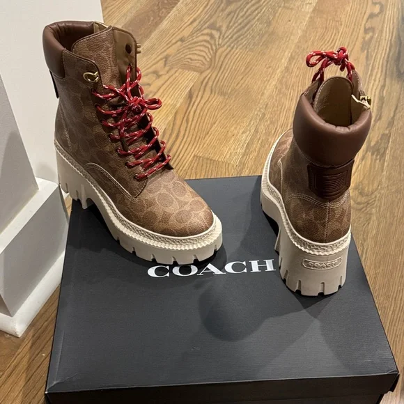 Coach Tan and Red Outdoor Boots Coach Pink and Brown Rain Boots 10 10 (40.5) | Mercari main image 4